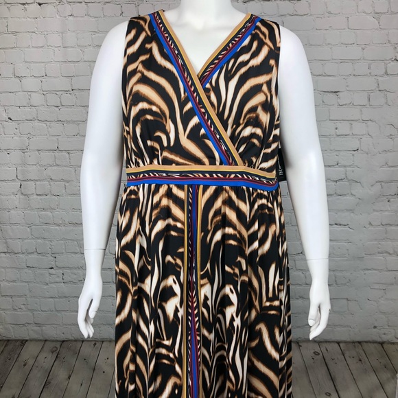 2X 4X INC Tiger Print Surplice Maxi Dress Plus Sz - Picture 3 of 6